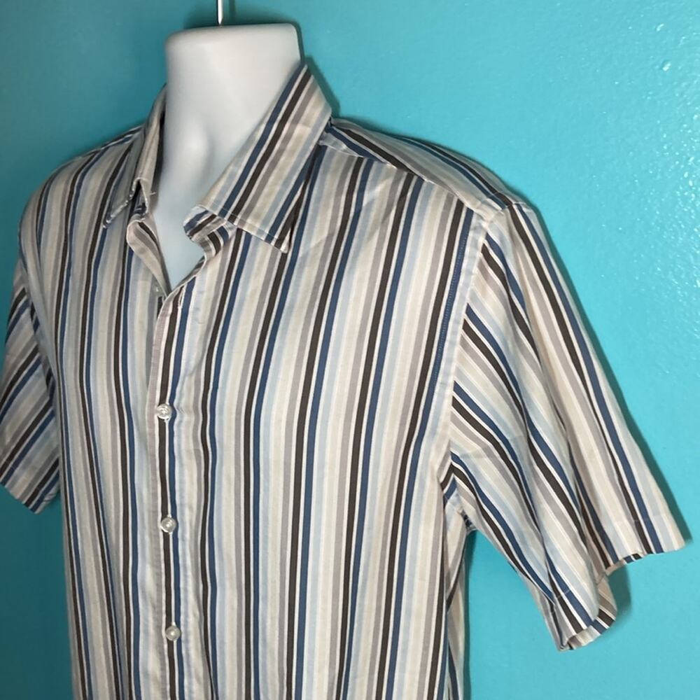 Austin Reed Mens Size M 100% Cotton Blue & White Striped Casual Button Up Shirt